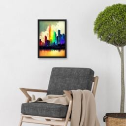 Artery8 Glass City Of Rainbow Reflections Cityscape Artwork Framed Wall Art Print A4 in Black - thumbnail 2