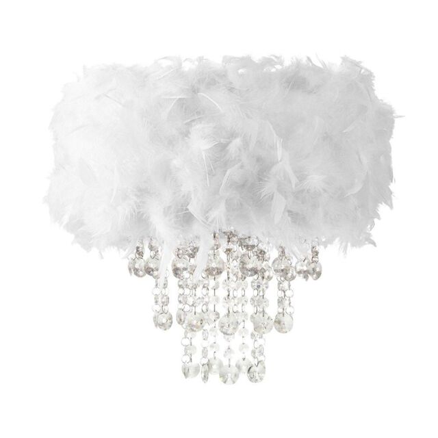 Happy Homewares Feather Pendant Light Shade with Transparent Acrylic Droplets in White - image 1