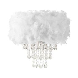 Happy Homewares Feather Pendant Light Shade with Transparent Acrylic Droplets in White