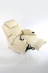 More4Homes Cinemo Single Motor Rise Recliner Bonded Leather Heat & Massage Chair in Cream - thumbnail 4