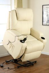 More4Homes Cinemo Single Motor Rise Recliner Bonded Leather Heat & Massage Chair in Cream