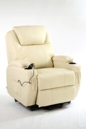 More4Homes Cinemo Single Motor Rise Recliner Bonded Leather Heat & Massage Chair in Cream - thumbnail 2