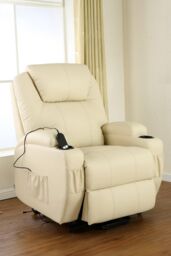 More4Homes Cinemo Single Motor Rise Recliner Bonded Leather Heat & Massage Chair in Cream - thumbnail 6