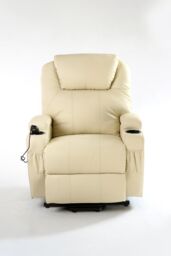 More4Homes Cinemo Single Motor Rise Recliner Bonded Leather Heat & Massage Chair in Cream - thumbnail 3