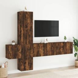 Berkfield Home 5 Piece TV Wall Units Smoked Oak Engineered Wood in Brown - thumbnail 3
