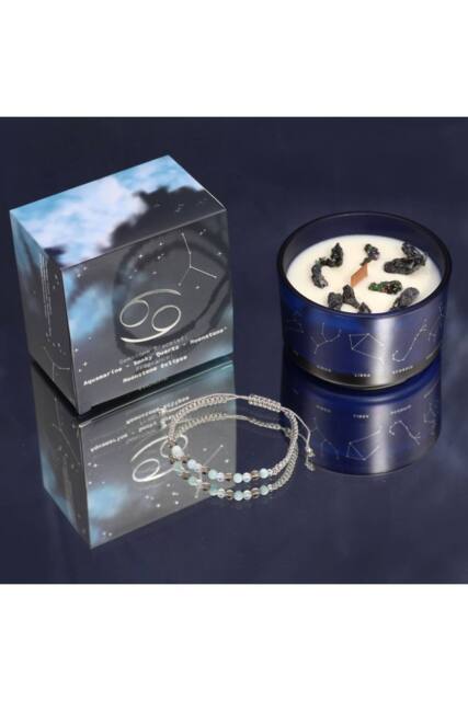 KDMD Cancer Zodiac Crystal Candle & Gemstone Bracelet Set-Moonstone in Blue - image 1