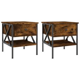 Berkfield Home Bedside Tables 2 pcs Smoked Oak 40x42x45 cm Engineered Wood in Brown - Size: 40 x 42 x 45 cm - thumbnail 2