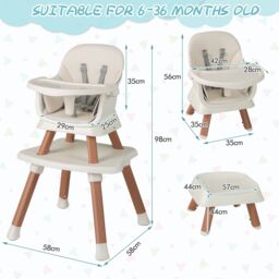 Costway 6-in-1 Baby High Chair Infant Feeding Chair Kids Stool with Removable Tray & Cushion in White - thumbnail 2