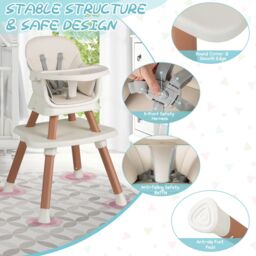 Costway 6-in-1 Baby High Chair Infant Feeding Chair Kids Stool with Removable Tray & Cushion in White - thumbnail 6