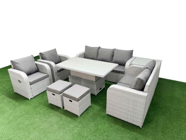 Fimous PE Rattan Garden Furniture Set Reclining Chair Sofa Double Love Seat 2 Seater Sofa Lounge Set Adjustable Lifting Dining or Coffee Table 2 - image 1