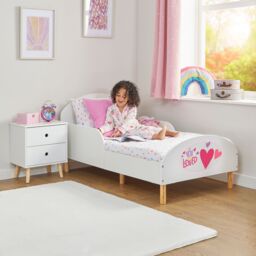 Liberty House Toys Kids White Toddler Bed - You Are Loved - Size: Cot Bed - thumbnail 1