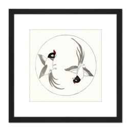 Artery8 Tomoki Rawpixel Birds Butterfly Japan Woodblock Illustration 8X8 Inch Square Wooden Framed Wall Art Print Picture with Mount in Black - thumbnail 1