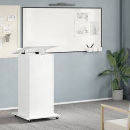 Berkfield Home Lectern with Wheels & Drawer White 55x55x107 cm Engineered Wood - Size: 55 x 55 x 107 cm - thumbnail 3