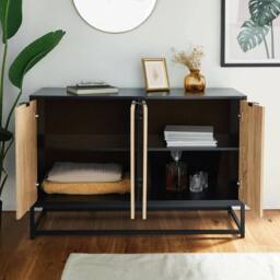 NESTLUNE Sideboard 4 Door for Living Room, 120cm Storage in Brown - Size: 100 cm x 15 cm - thumbnail 3