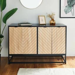NESTLUNE Sideboard 4 Door for Living Room, 120cm Storage in Brown - Size: 100 cm x 15 cm - thumbnail 4