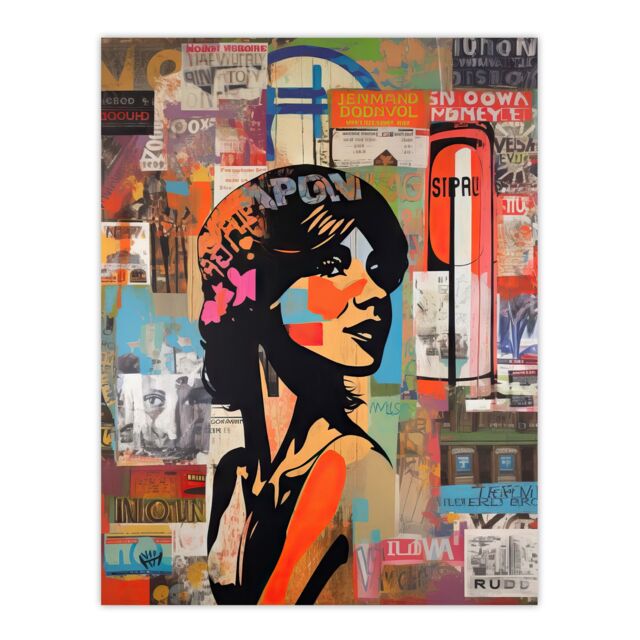 Artery8 Wall Art Print Stencil On City Poster Wall Young Woman Portrait Over Flyposter Adverts Vibrant Colourful Bold Pop Art Modern Painting Poster - image 1