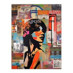 Artery8 Wall Art Print Stencil On City Poster Wall Young Woman Portrait Over Flyposter Adverts Vibrant Colourful Bold Pop Art Modern Painting Poster - thumbnail 1