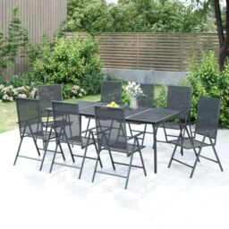 Berkfield Home 9 Piece Garden Dining Set Anthracite Steel in Black - thumbnail 1
