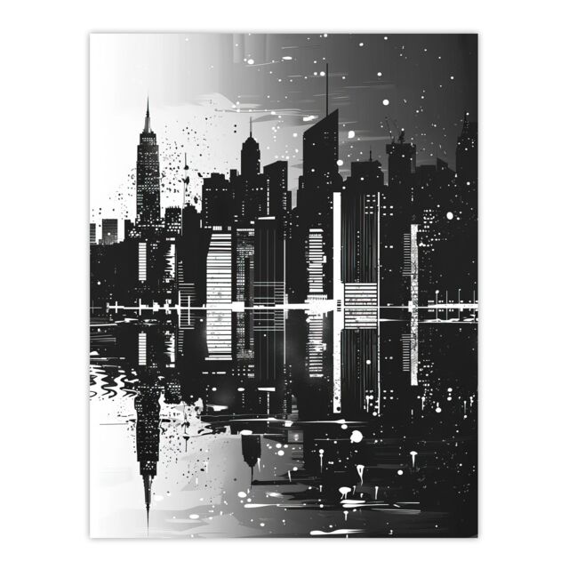 "Artery8 Metropolis Cityscape Reflection Black White Wall Art Print - Size: W12"" x H16""" - image 1