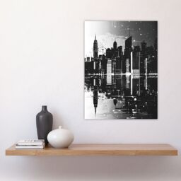"Artery8 Metropolis Cityscape Reflection Black White Wall Art Print - Size: W12"" x H16""" - thumbnail 4