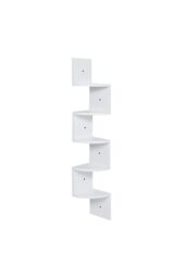 Living and Home 5 Tier Corner Bookcase Wooden Zigzag Floating Corner Bookshelf in White - thumbnail 3