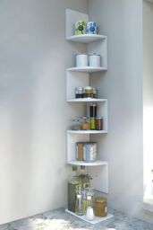 Living and Home 5 Tier Corner Bookcase Wooden Zigzag Floating Corner Bookshelf in White - thumbnail 1