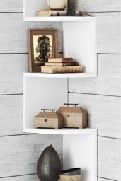 Living and Home 5 Tier Corner Bookcase Wooden Zigzag Floating Corner Bookshelf in White - thumbnail 5