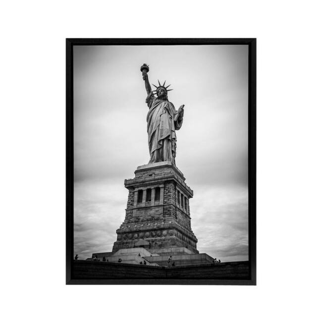 "Artery8 Statue Of Liberty USA New York Framed Canvas Wall Art Print in Grey - Size: W12"" x H16""" - image 1