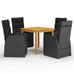 Berkfield Home Beautiful 5 Piece Garden Dining Set with Cushions Black Poly Rattan - thumbnail 2