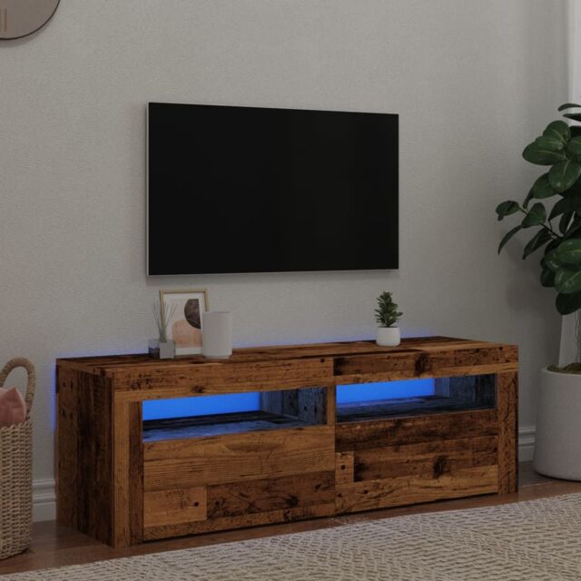 Berkfield Home TV Cabinet with LED Lights Old Wood 120x35x40 cm Engineered Wood in Brown - Size: 120 x 35 x 40 cm - image 1
