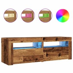 Berkfield Home TV Cabinet with LED Lights Old Wood 120x35x40 cm Engineered Wood in Brown - Size: 120 x 35 x 40 cm - thumbnail 2