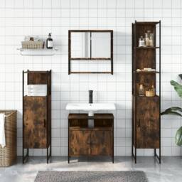 Berkfield Home Durable 4 Piece Bathroom Furniture Set Smoked Oak Engineered Wood in Brown