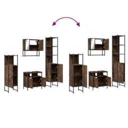 Berkfield Home Durable 4 Piece Bathroom Furniture Set Smoked Oak Engineered Wood in Brown - thumbnail 9