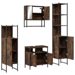 Berkfield Home Durable 4 Piece Bathroom Furniture Set Smoked Oak Engineered Wood in Brown - thumbnail 5