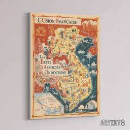 "Artery8 1948 Map Associated States of Indochina Canvas Wall Art Print in Red - Size: W18"" x H24""" - thumbnail 2
