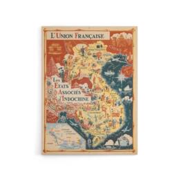 "Artery8 1948 Map Associated States of Indochina Canvas Wall Art Print in Red - Size: W18"" x H24""" - thumbnail 1
