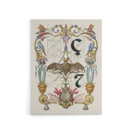 "Artery8 Pictoral Letter Guide with Bat Calligraphy Canvas Wall Art Print in White - Size: W12"" x H16""" - thumbnail 1