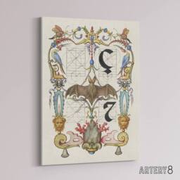 "Artery8 Pictoral Letter Guide with Bat Calligraphy Canvas Wall Art Print in White - Size: W12"" x H16""" - thumbnail 2