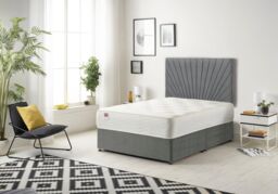 Somnior Platinum Ortho Sprung Memory Foam Mattress with Divan Bed with Headboard Linen Fabric in Dark Grey - Size: Small Double