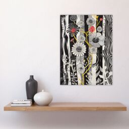 "Artery8 Black & White Stripes Abstract Wildflower Garden Wall Art Print - Size: W12"" x H16""" - thumbnail 4