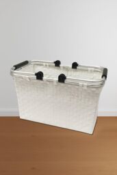 Arpan Laundry Basket Large White Toy Storage Shopping Hamper Aluminium Frame - thumbnail 5