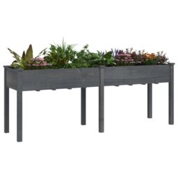 Berkfield Home Planter with Liner Grey 203x53x76 cm Solid Wood Fir - Size: 203 x 53 x 76 cm - thumbnail 3