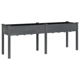 Berkfield Home Planter with Liner Grey 203x53x76 cm Solid Wood Fir - Size: 203 x 53 x 76 cm - thumbnail 2