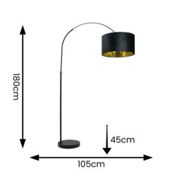 ValueLights Louis Black Arched Floor Lamp with Velvet Drum Metallic Gold Inner Shade - thumbnail 4