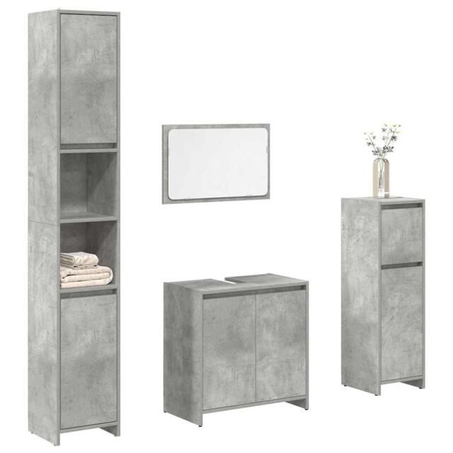 Berkfield Home 4 Piece Bathroom Furniture Set Concrete Grey Engineered Wood - image 1