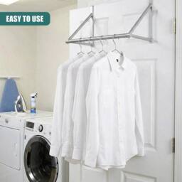 NESTLUNE Clothes Rail Drying Rack Organiser Rod in Silver - thumbnail 3