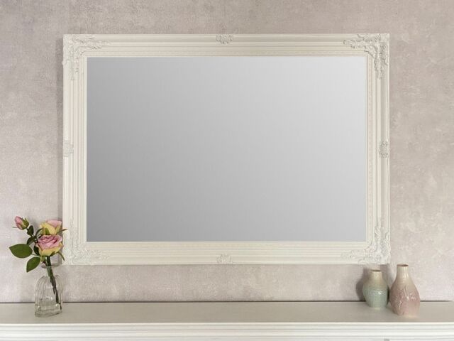 Downton Interiors Antique Style Extra Large White Wood Frame Wall Mirror 106cm x 75cm - Size: XL - image 1