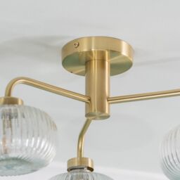 ValueLights Amaia Brushed Gold IP44 3 Way Clear Ribbed Glass Ceiling Light with LED Bulbs - thumbnail 4