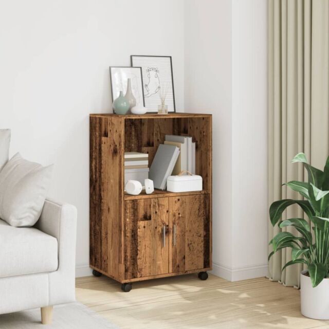 Berkfield Home Rolling¬†Cabinet Old Wood 55x40x91 cm Engineered Wood in Brown - Size: 55 x 40 x 91 cm - image 1