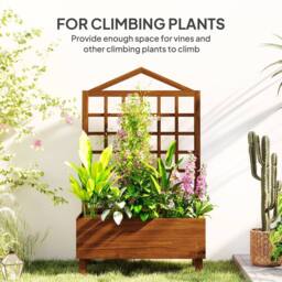 OUTSUNNY Wooden Garden Planters with Trellis for Vine Climbing Plants Brown - thumbnail 4